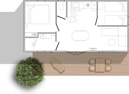 Plan Mobil-home Confort +     /  4 personnes